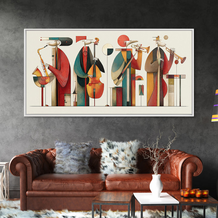 Abstract Geometric Jazz Musicians Canvas Print, Midcentury Modern Wall Art, Bauhaus Poster, Colorful Home Decor Gift Idea