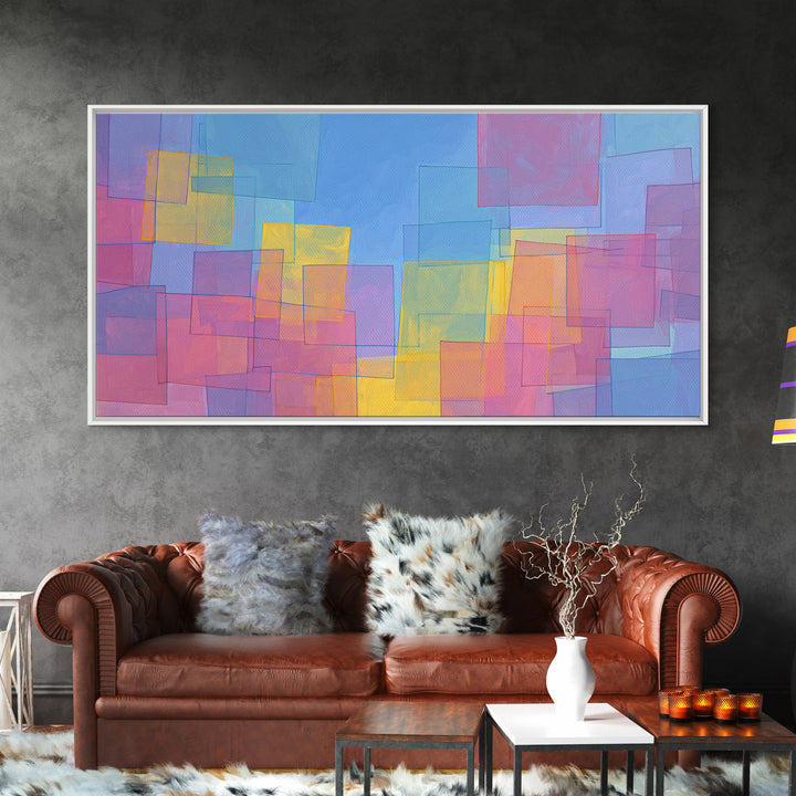Pastel Color Block Squares Canvas Print, Bauhaus Geometric Wall Art, Modern Abstract Art Print, Pink Blue Nursery Decor Gift