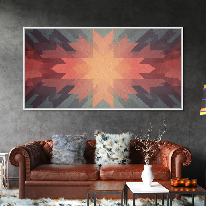 Southwestern Sunrise Star Geometry Wall Art, Midcentury Modern Canvas Print, Earth Tone Abstract Decor, MCM Living Room Art