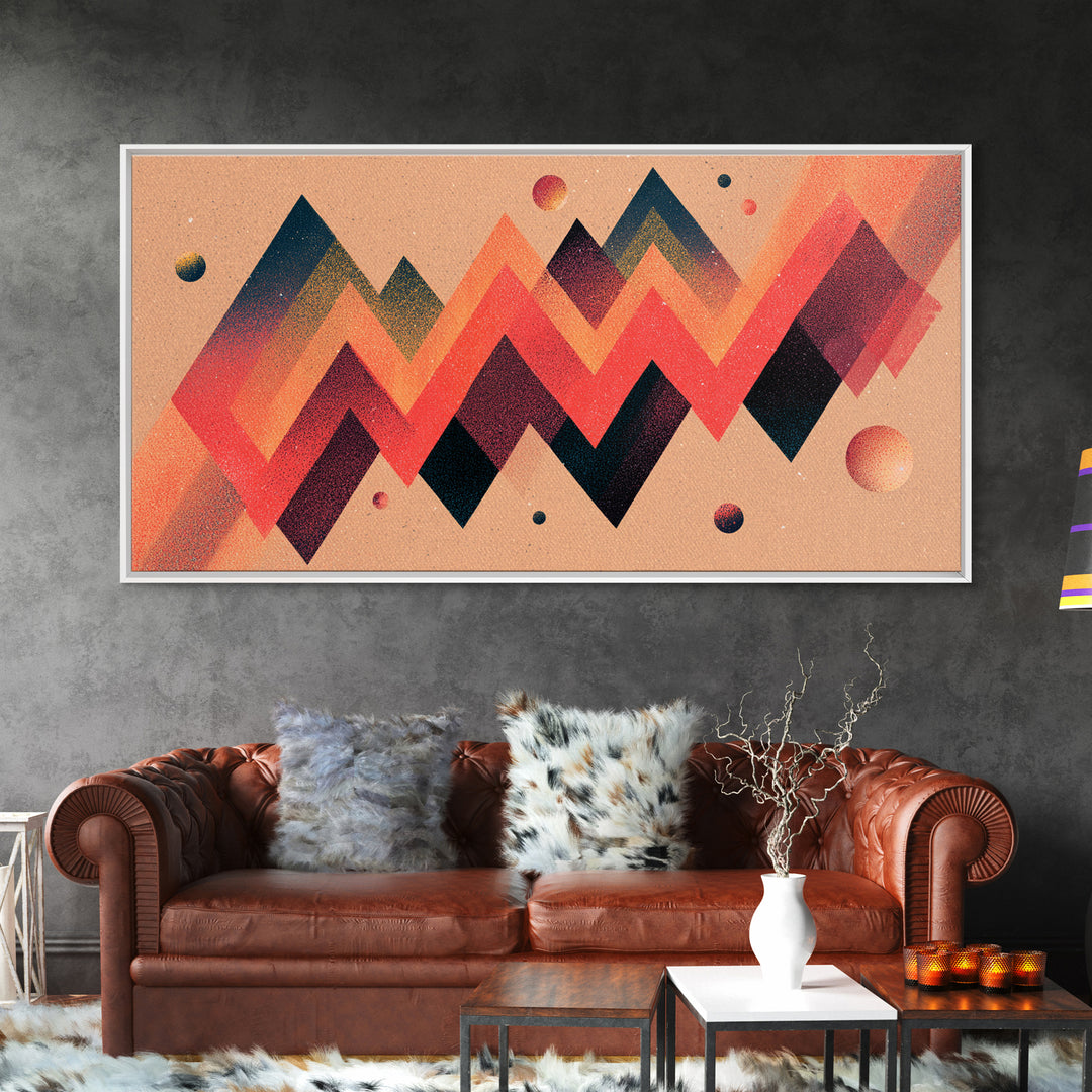Coral Zigzag Mountain Abstract Wall Art, Mid Century Modern Geometric Poster, Retro Space Decor, Orange Teal Print For Living Room