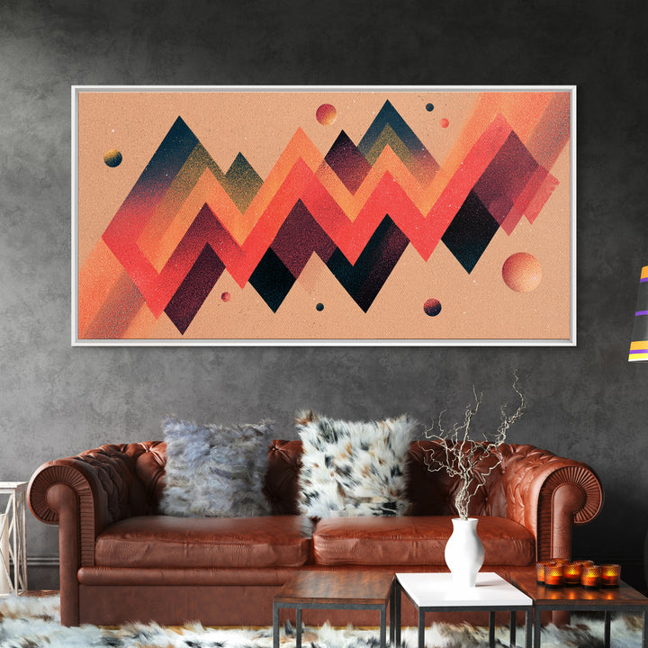 Coral Zigzag Mountain Abstract Wall Art, Mid Century Modern Geometric Poster, Retro Space Decor, Orange Teal Print For Living Room