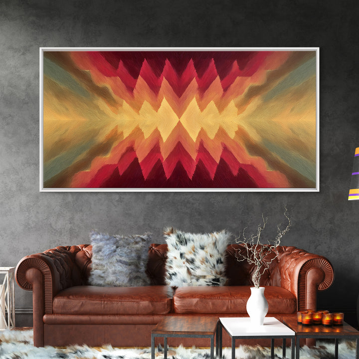 Radiant Chevron Sunset Abstract Canvas Print, Mid Century Modern Wall Art, Warm Red Gold Geometric Decor For Living Room