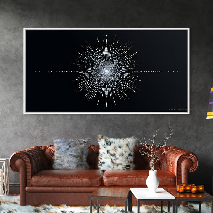 Blue Black Digital Starburst Op Art Wall Art, Modern Abstract Art, Geometric Poster, Home Decor, Minimalist Framed Canvas Print