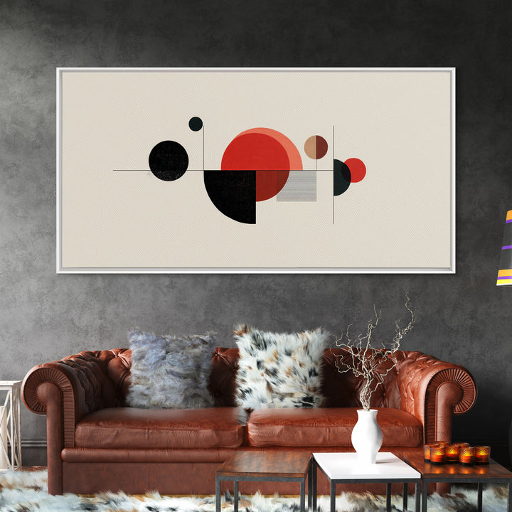Red Black Circle Wall Art, Midcentury Modern Art, Geometric Abstract Print, Bauhaus Poster, Retro MCM Wall Decor For Home