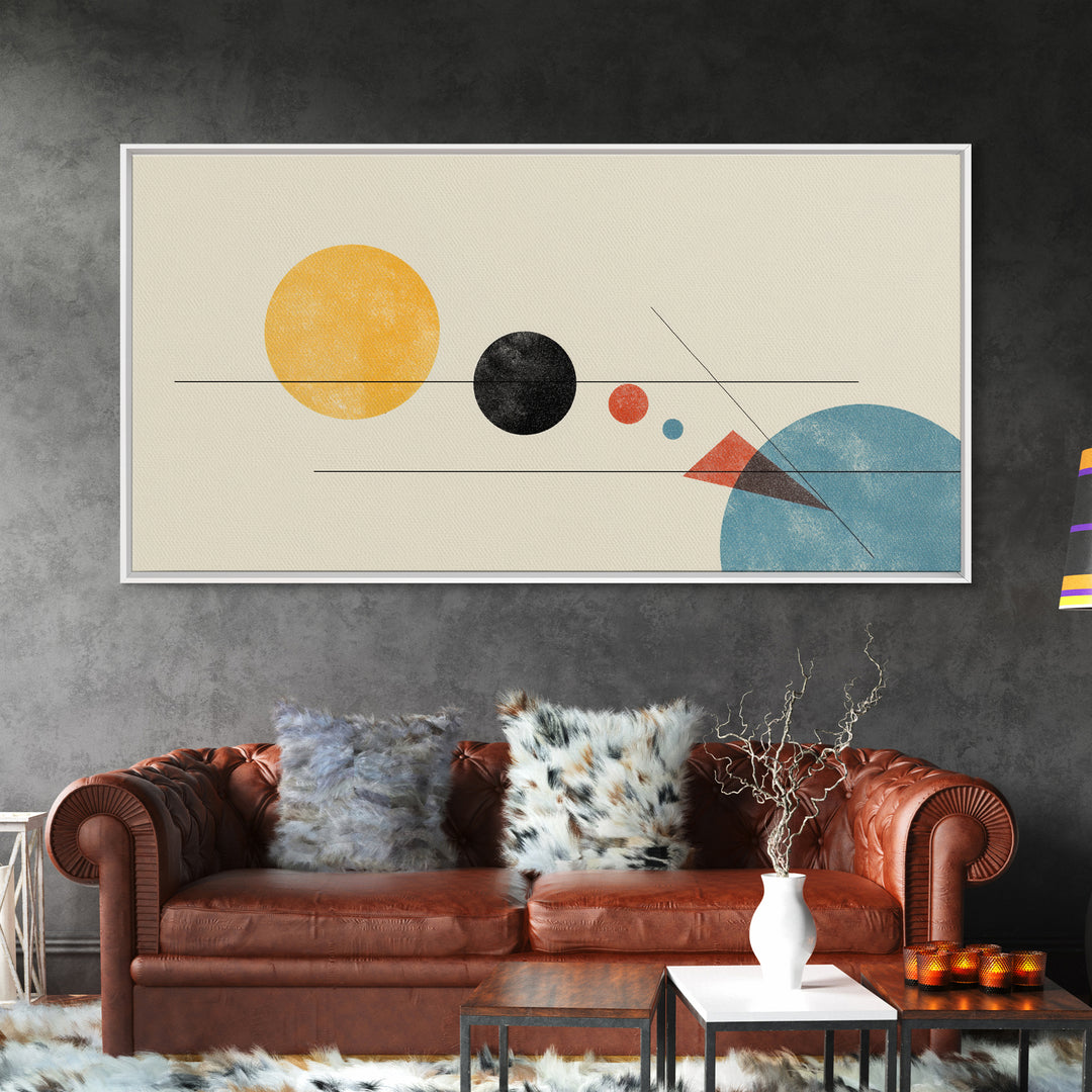 Yellow Sun And Blue Circle Wall Art, Midcentury Modern Art, Geometric Abstract Print, Retro Bauhaus Poster, MCM Decor For Living Room