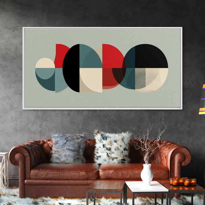 Teal Red Semicircle Canvas Print, Midcentury Modern Art, Colorblock Geometric Poster, Abstract Wall Decor, Retro MCM Art