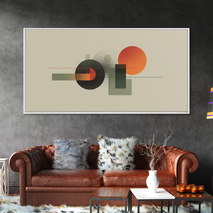 Olive Orange Geometric Circle And Rectangle Wall Art, Midcentury Modern Abstract Print, MCM Decor, Office Living Room Artwork