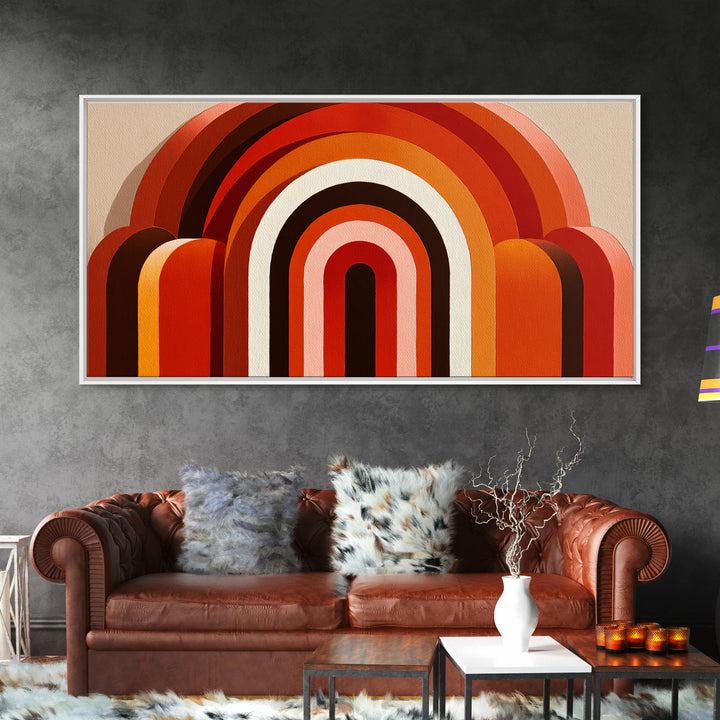 Warm Rainbow Arch Abstract In Rust Orange And Cream Canvas Print, Midcentury Modern Wall Art, Boho Retro Geometric Decor