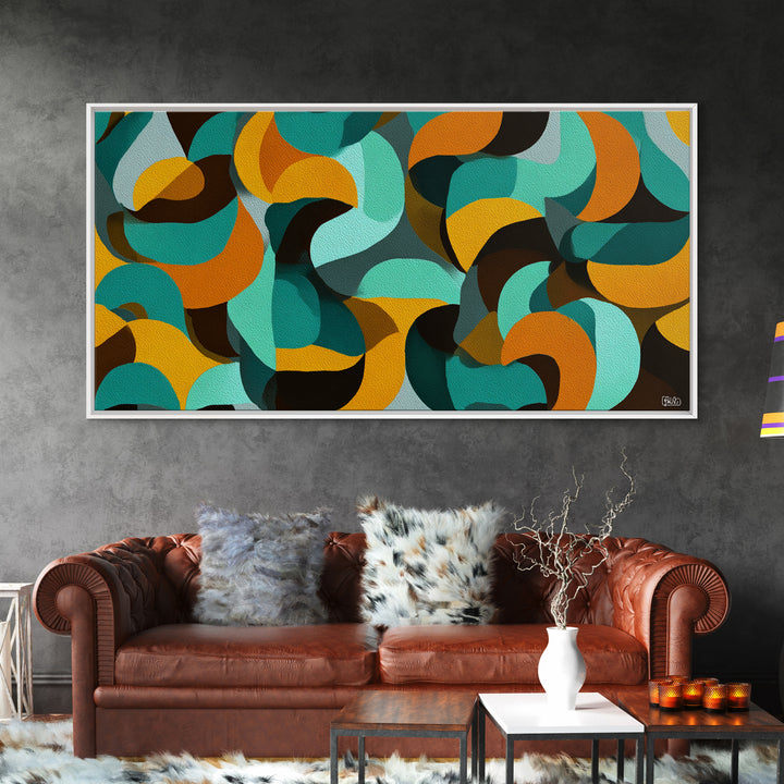 Teal Mustard Orange Organic Shape Abstract Wall Art, Midcentury Modern Geometric Print, Retro MCM Decor For Living Room Spaces
