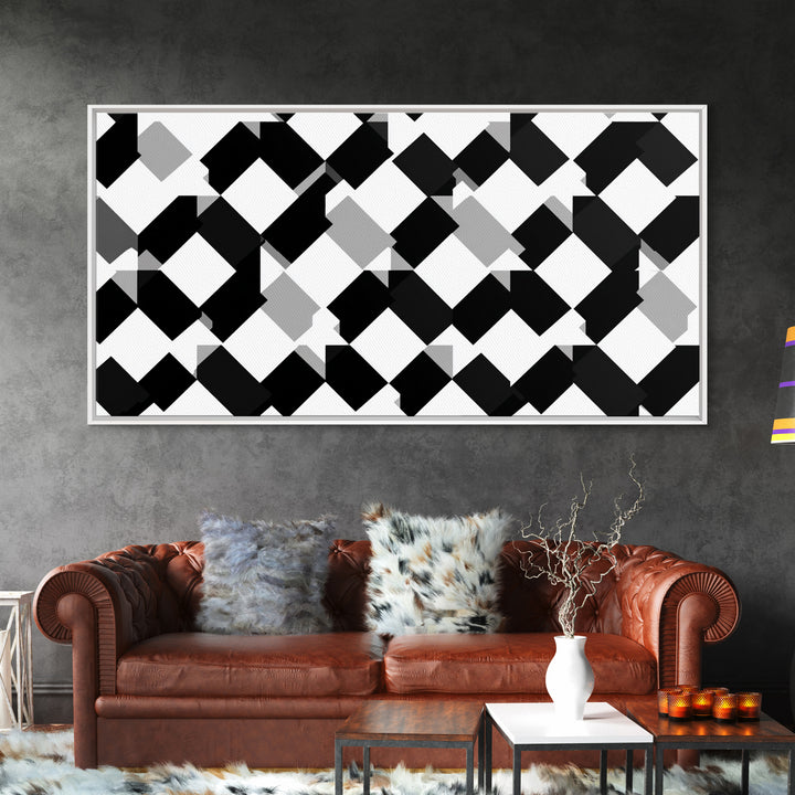 Black White Gray Geometric Diamond Pattern Wall Art, Mid Century Modern Abstract Print, Minimalist MCM Wall Decor For Office