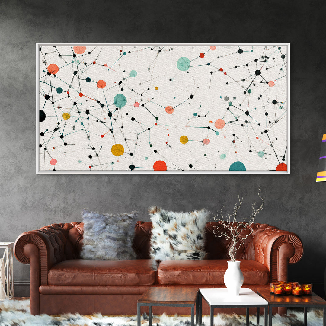 Teal Orange Molecular Network Abstract Wall Art, Midcentury Modern Art Print, Geometric Office Decor, Minimalist Home Decor