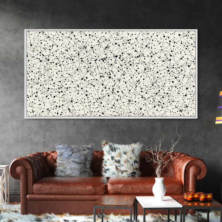 Black And White Constellation Line Network Wall Art, Minimalist Midcentury Modern Art Print, Monochrome Geometric Office Decor