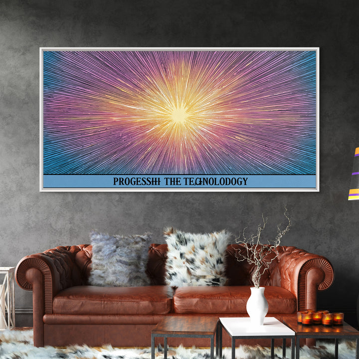 Radiant Progress Technology Starburst Canvas Print, Op Art Poster, Midcentury Modern Wall Art, Retro Sci Fi Office Decor