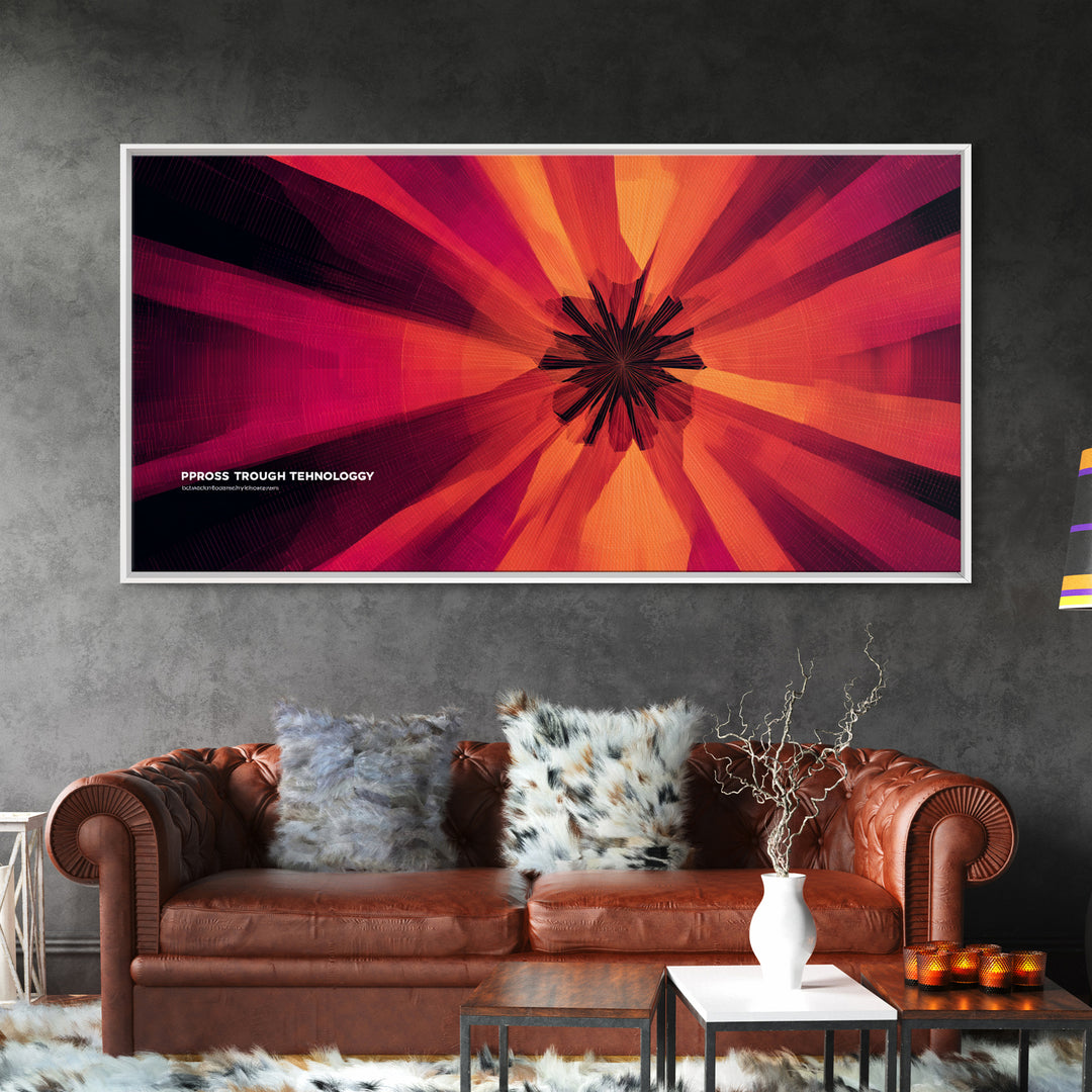 Red Orange Abstract Technology Burst Canvas Print, Midcentury Modern Wall Art, Atomic Retro Poster, Bold Office Decor Gift