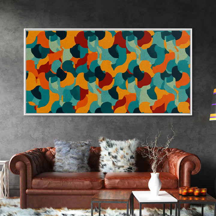 Teal Orange Gold Organic Abstract Wall Art, Midcentury Modern Canvas Print, Funky Retro Pattern Living Room Statement Decor