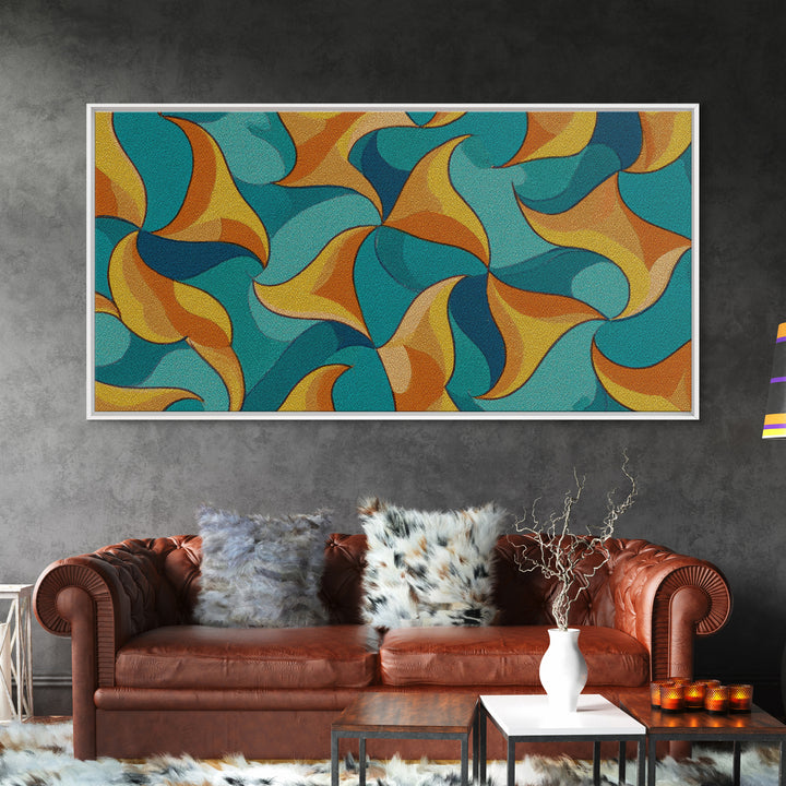 Turquoise Mustard Orange Boomerang Abstract Canvas Print, Midcentury Modern Wall Art, Retro Atomic Home Decor, MCM Living Room Statement Art