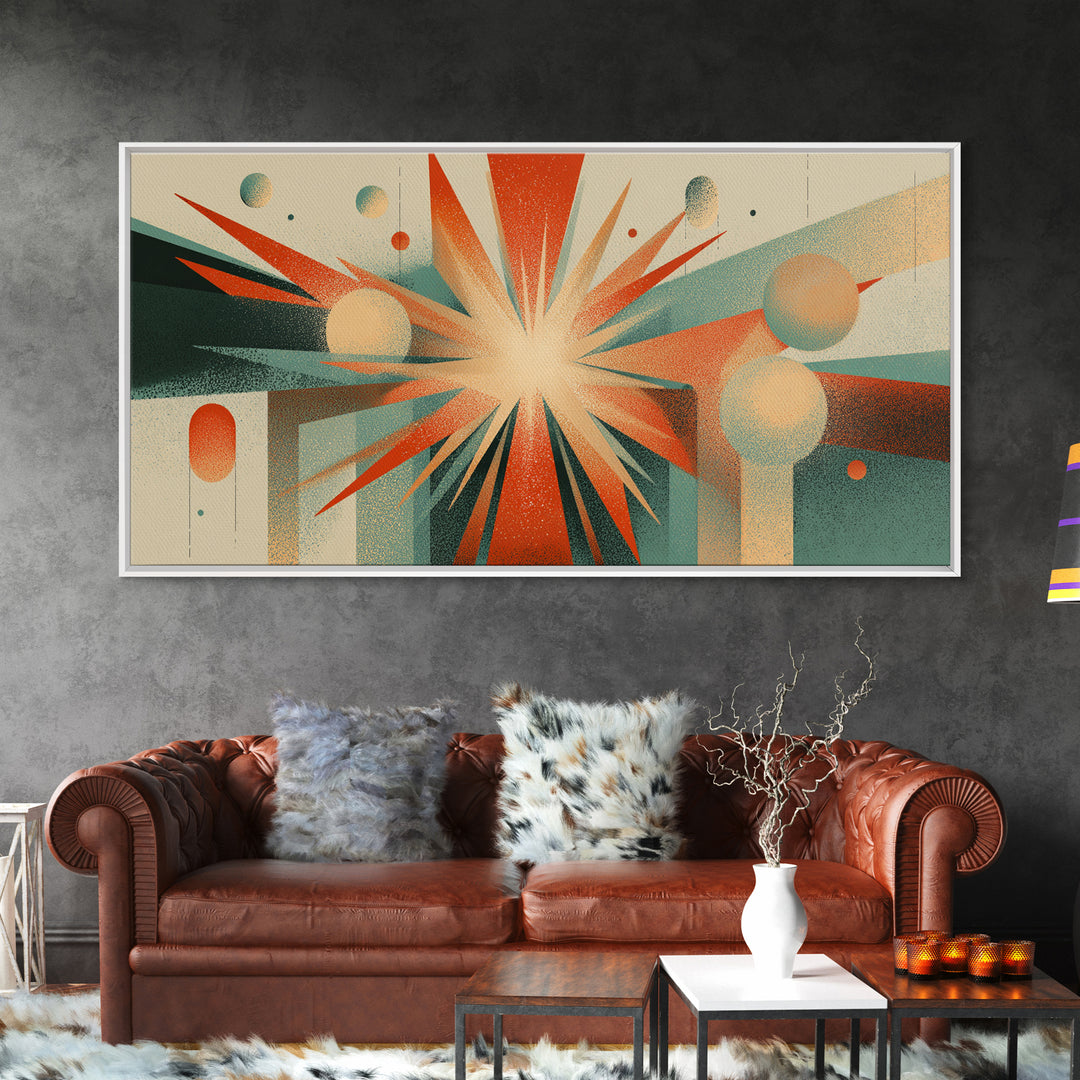 Cream Orange Teal Atomic Starburst Wall Art, Midcentury Modern Art Print, Geometric Abstract Decor, Retro Home Office Decor