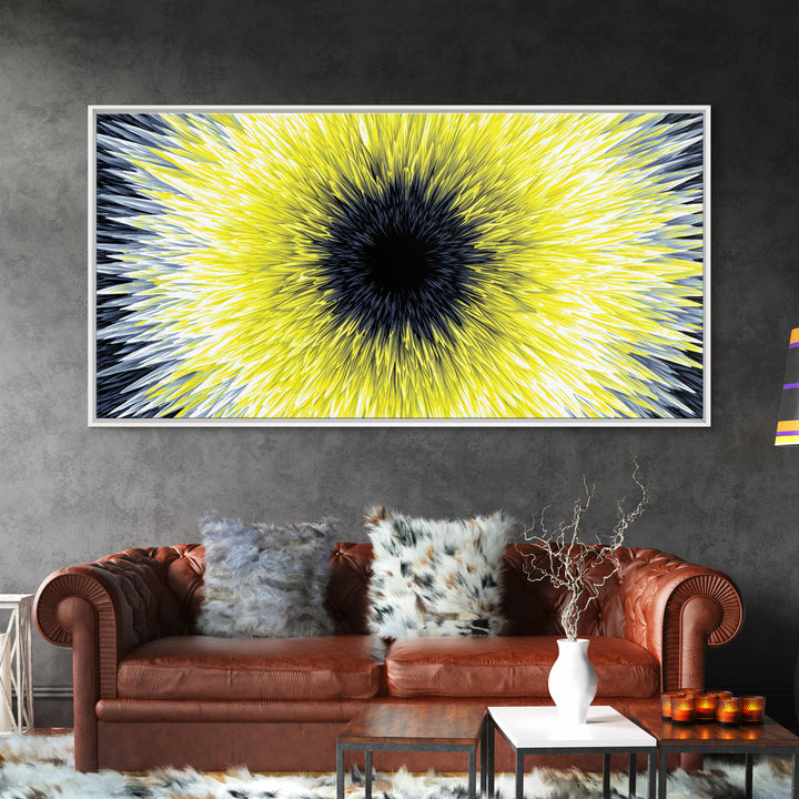 Yellow Black Radial Sunburst Canvas Print, Op Art Wall Decor, Modern Abstract Art, Bold Graphic Home Office Statement Piece