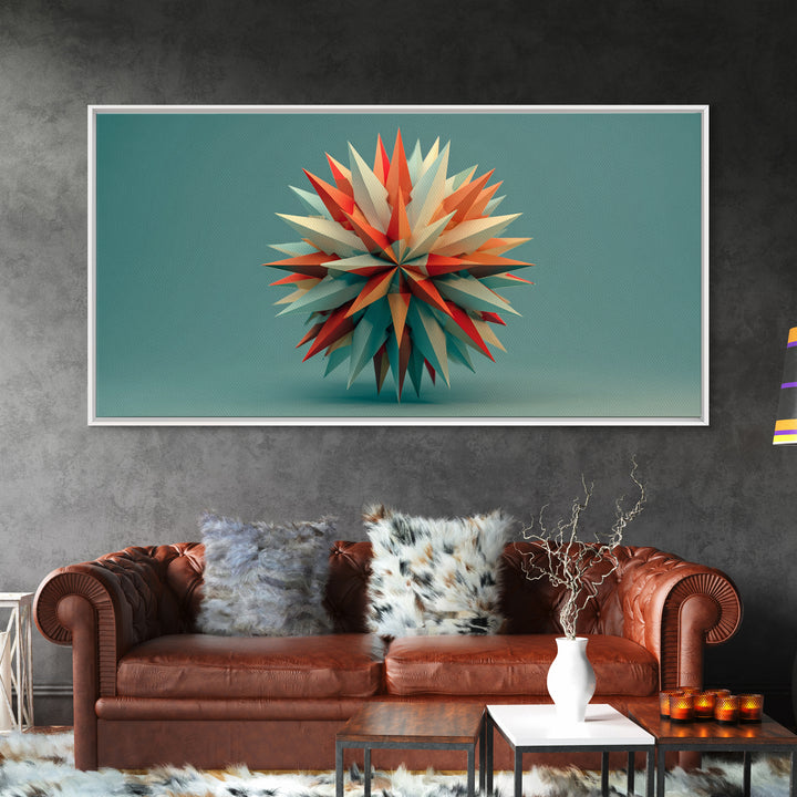 Floating Geometric Spiked Star Sculpture Canvas Print, Midcentury Modern Wall Art, Atomic Abstract Decor, Mcm Home Office