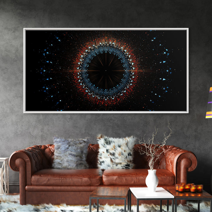 Dark Eclipse Particle Ring Framed Canvas Print, Modern Abstract Art, Space Abstract Art, Black Wall Art, Statement Wall Decor
