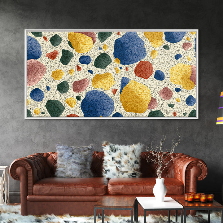 Soft Primary Terrazzo Pebble Canvas Print, Scandinavian Modern, Geometric Wall Art, Colorful Home Decor, Gallery Wall Art