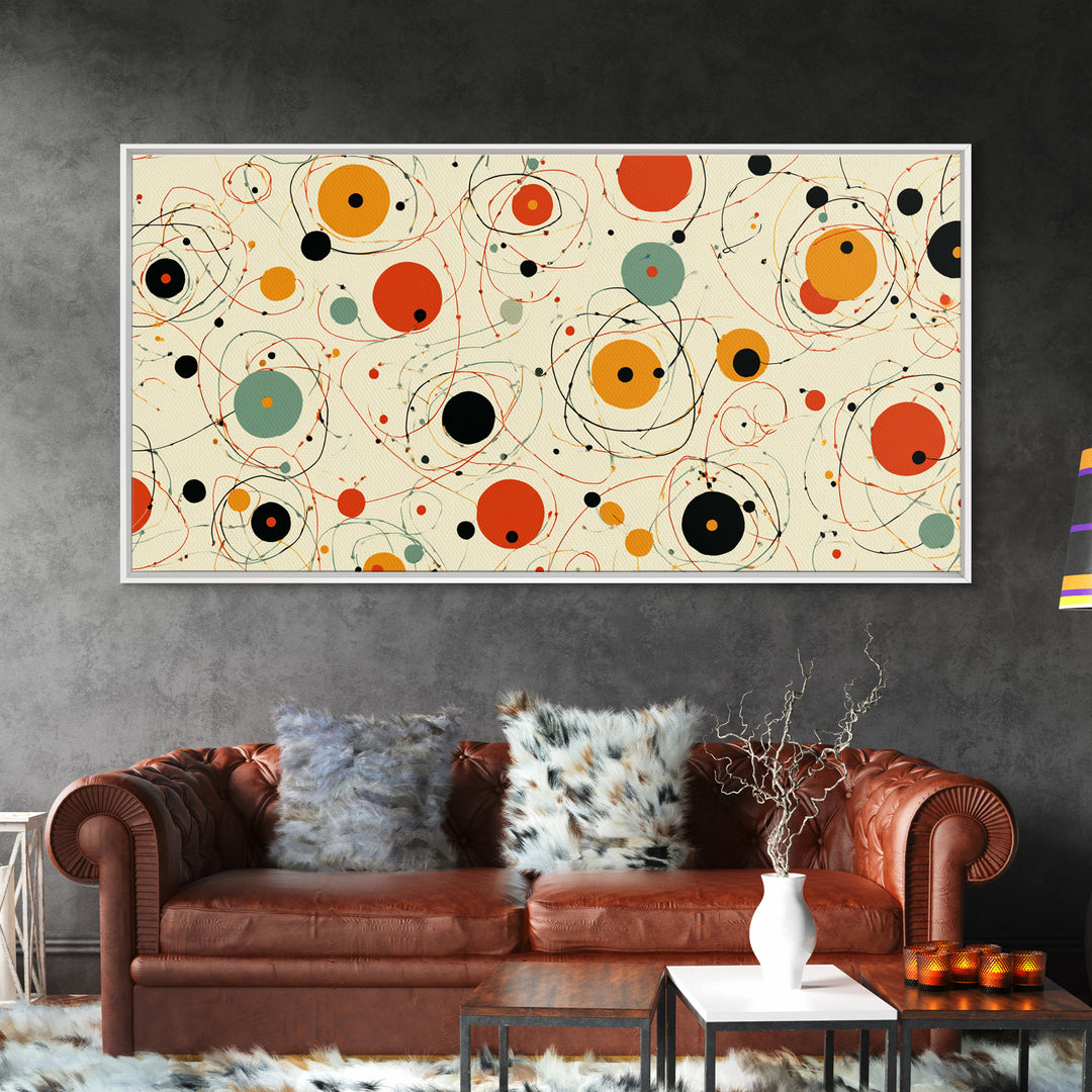 Orange Sage Atomic Circles Wall Art, Midcentury Modern Abstract Canvas Print, Retro Geometric Poster, Bold MCM Decor For Living Room