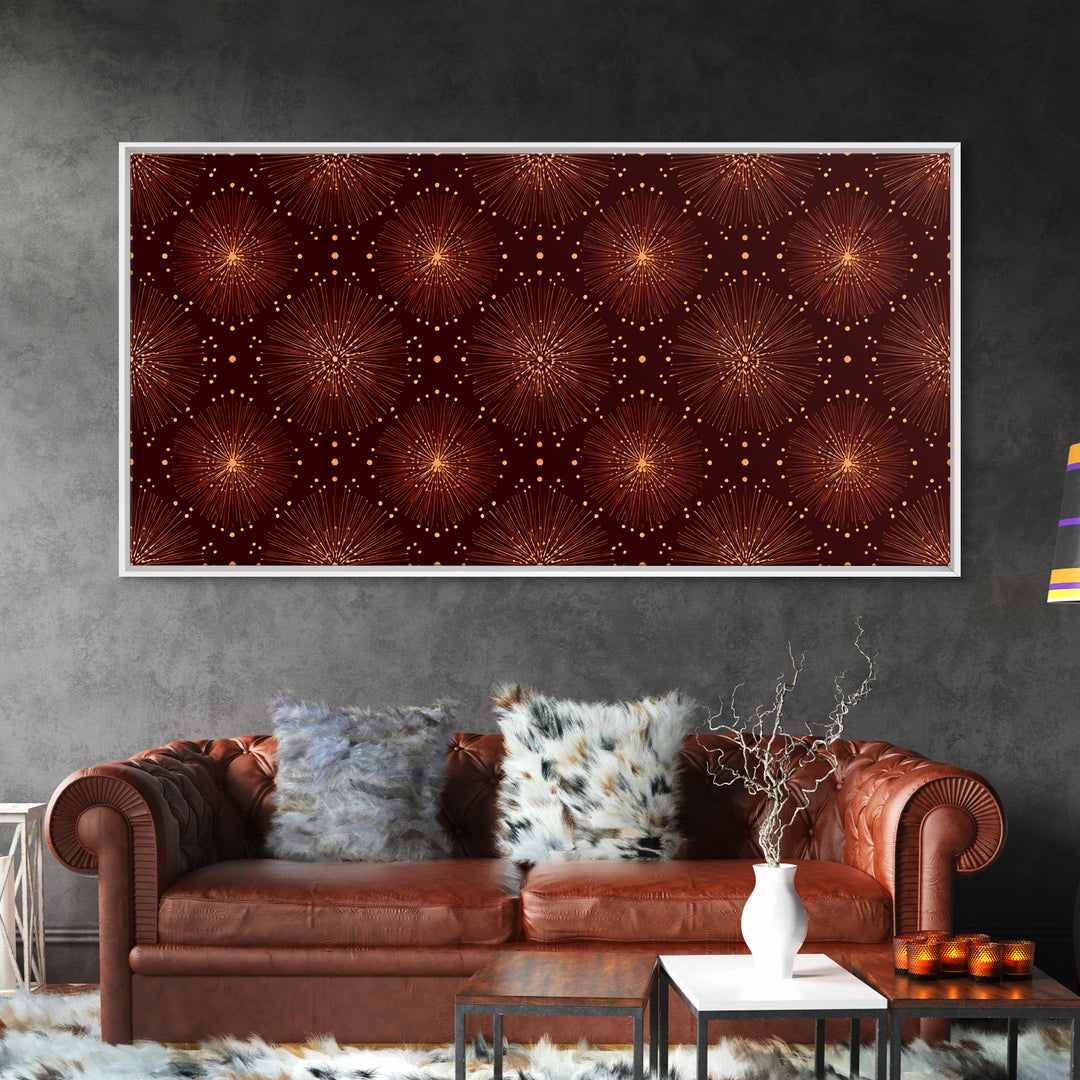 Gold Starburst Atomic Pattern Wall Art, Midcentury Modern Canvas Print, Retro 1950s Decor, Geometric MCM Home Poster For Living Room