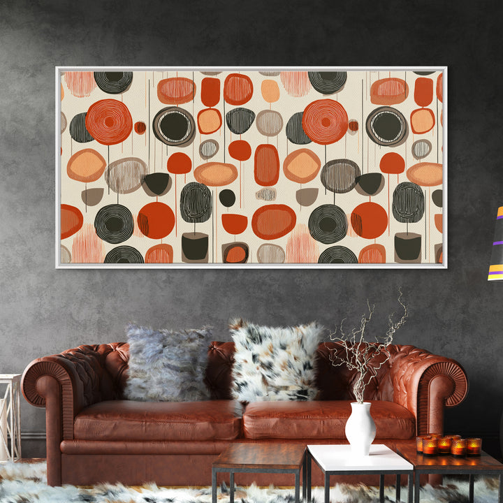 Orange Black Abstract Circle Pattern Wall Art, Midcentury Modern Geometric Print, Retro 70s Decor, MCM Gallery Wall Art, Home Decor