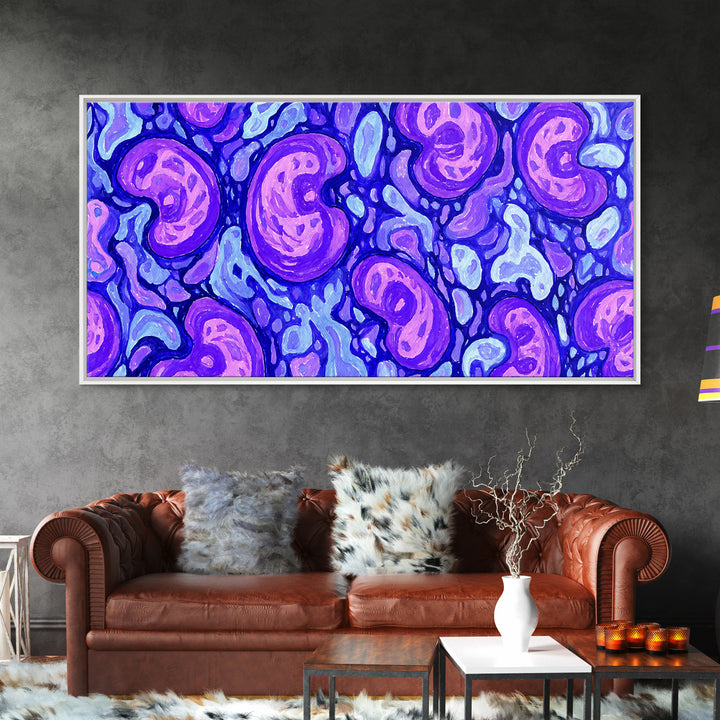 Purple Blue Psychedelic Organic Pattern Canvas Print, Modern Abstract Art, Groovy Wall Decor, Funky 70s Bedroom Art Print