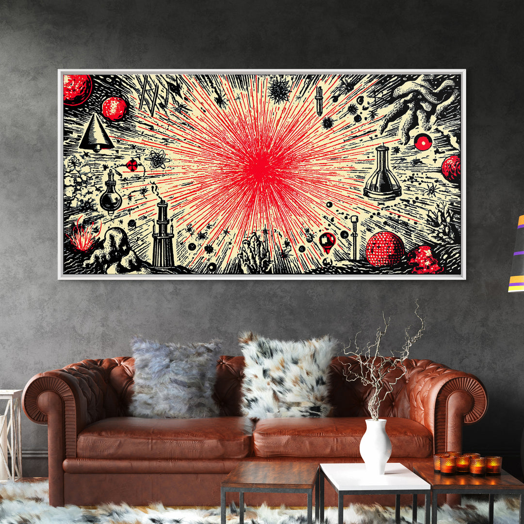Red Atomic Starburst Science Collage Wall Art, Midcentury Modern Art Print, Retro Space Poster, MCM Wall Decor, Atomic Ranch Home Decor