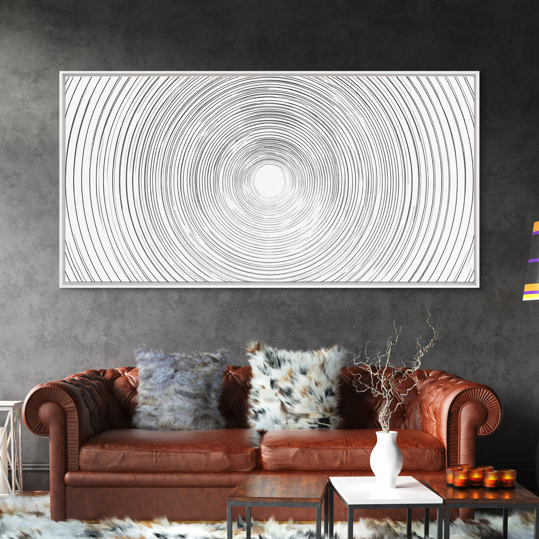 White Black Concentric Vortex Op Art Canvas Print, Minimalist Geometric Wall Art, Modern Abstract Poster, Home Office Decor