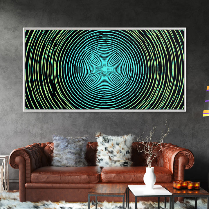 Turquoise Green Concentric Vortex Wall Art, Modern Abstract Op Art Print, Retro Geometric Poster, Psychedelic Home Decor