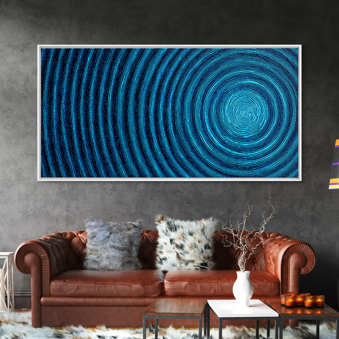 Blue Concentric Vortex Wall Art, Optical Abstract Poster, Modern Geometric Print, Retro Sci Fi Decor, Statement MCM Artwork