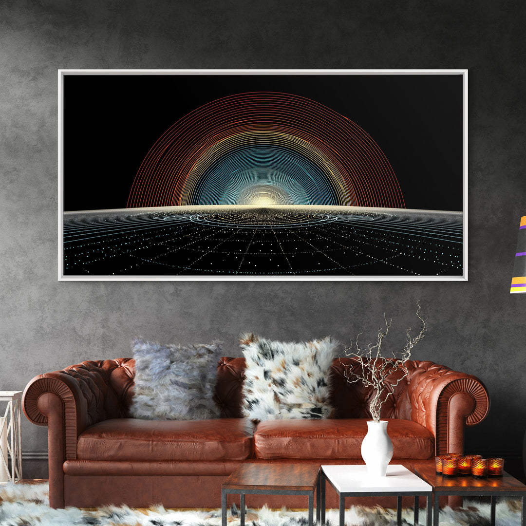 Retro Sunrise Grid Canvas Print, Midcentury Modern Abstract Poster, Atomic Space Decor, Bold MCM Wall Art For Living Room