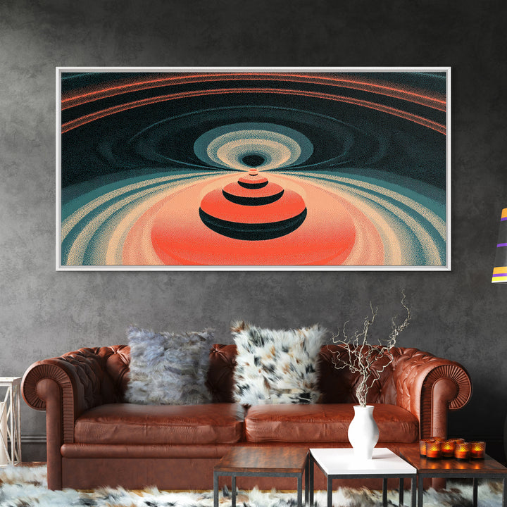 Red Orbital Target Wall Art, Cosmic Midcentury Abstract Print, Retro Geometric Space Poster, Modern MCM Decor For Home Office
