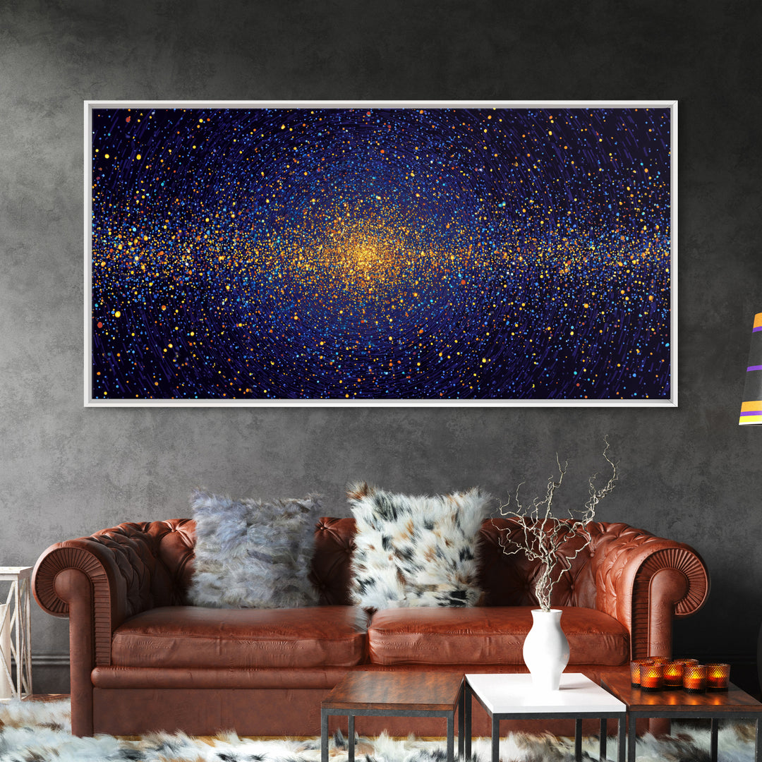 Golden Galaxy Vortex Of Stars Canvas Print, Abstract Space Wall Art, Mid Century Modern Decor, Cosmic Poster Print, Home Office Decor