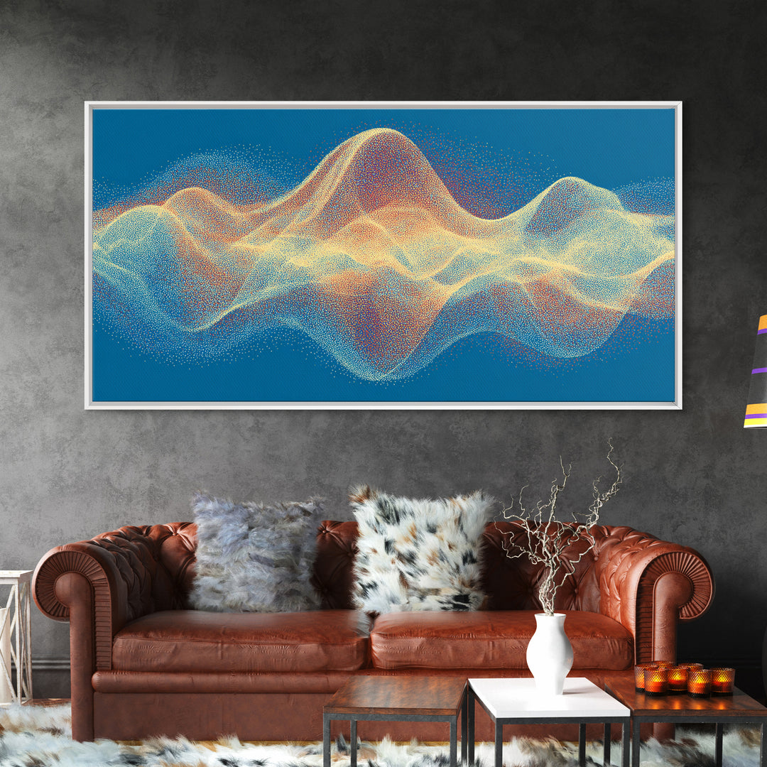 Colorful Particle Wave Canvas Print, Abstract Soundwave Landscape, Modern Digital Art, Blue Wall Decor, Music Studio Wall Art