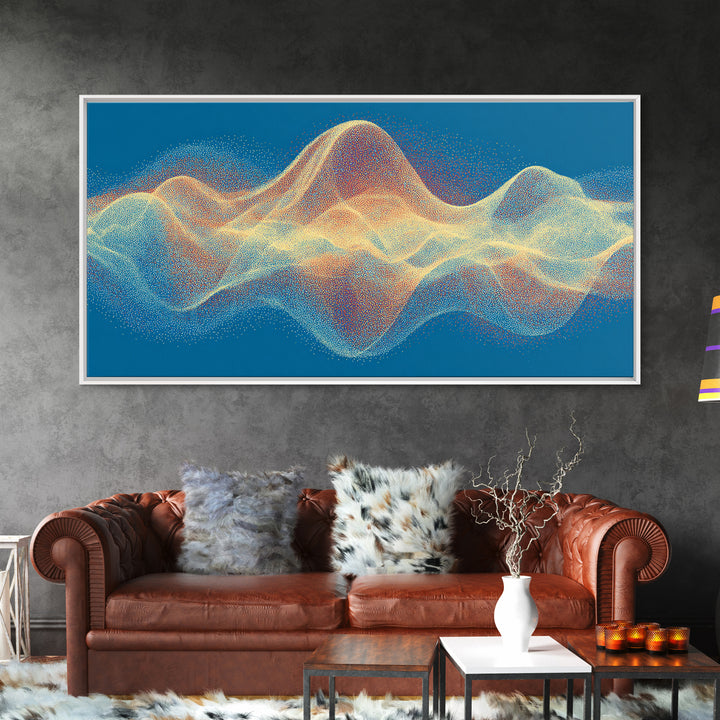 Colorful Particle Wave Canvas Print, Abstract Soundwave Landscape, Modern Digital Art, Blue Wall Decor, Music Studio Wall Art