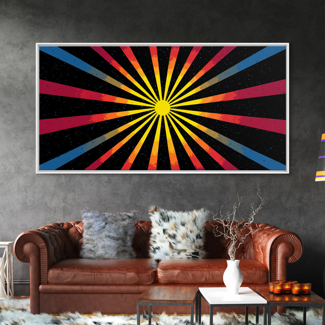 Cosmic Sunburst Wall Art, Black Starry Ray Poster, Retro Atomic Midcentury Modern Decor, Bold Geometric Space Print, MCM