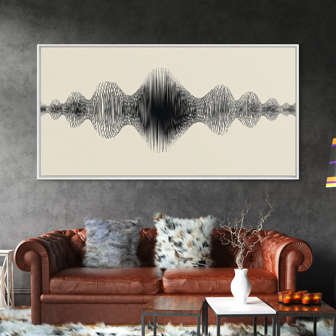 Cream And Black Audio Waveform Wall Art, Minimal Sound Wave Print, Scandinavian Modern Decor, Music Studio Office Wall Decor