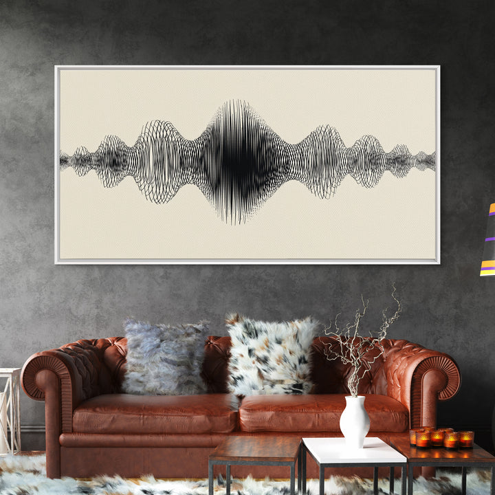 Cream And Black Audio Waveform Wall Art, Minimal Sound Wave Print, Scandinavian Modern Decor, Music Studio Office Wall Decor