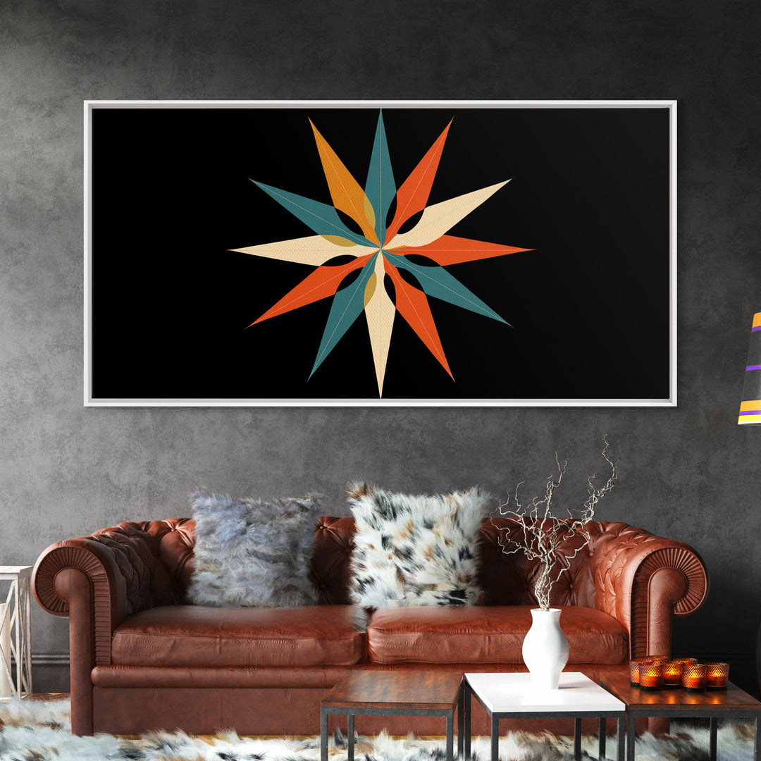 Colorful Midcentury Starburst Wall Art, Atomic Geometric Canvas Print, Retro Modern Wall Decor, MCM Abstract Poster Print