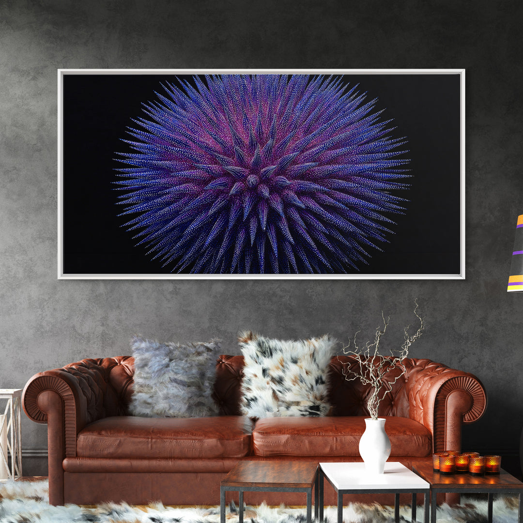 Purple Blue Spiky Sphere Canvas Print, Modern Abstract Art, Space Abstract Art, Futuristic Wall Decor, Large Sci Fi Retro Art
