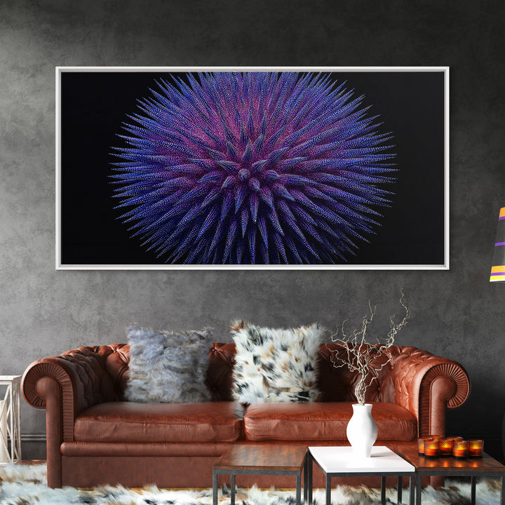 Purple Blue Spiky Sphere Canvas Print, Modern Abstract Art, Space Abstract Art, Futuristic Wall Decor, Large Sci Fi Retro Art