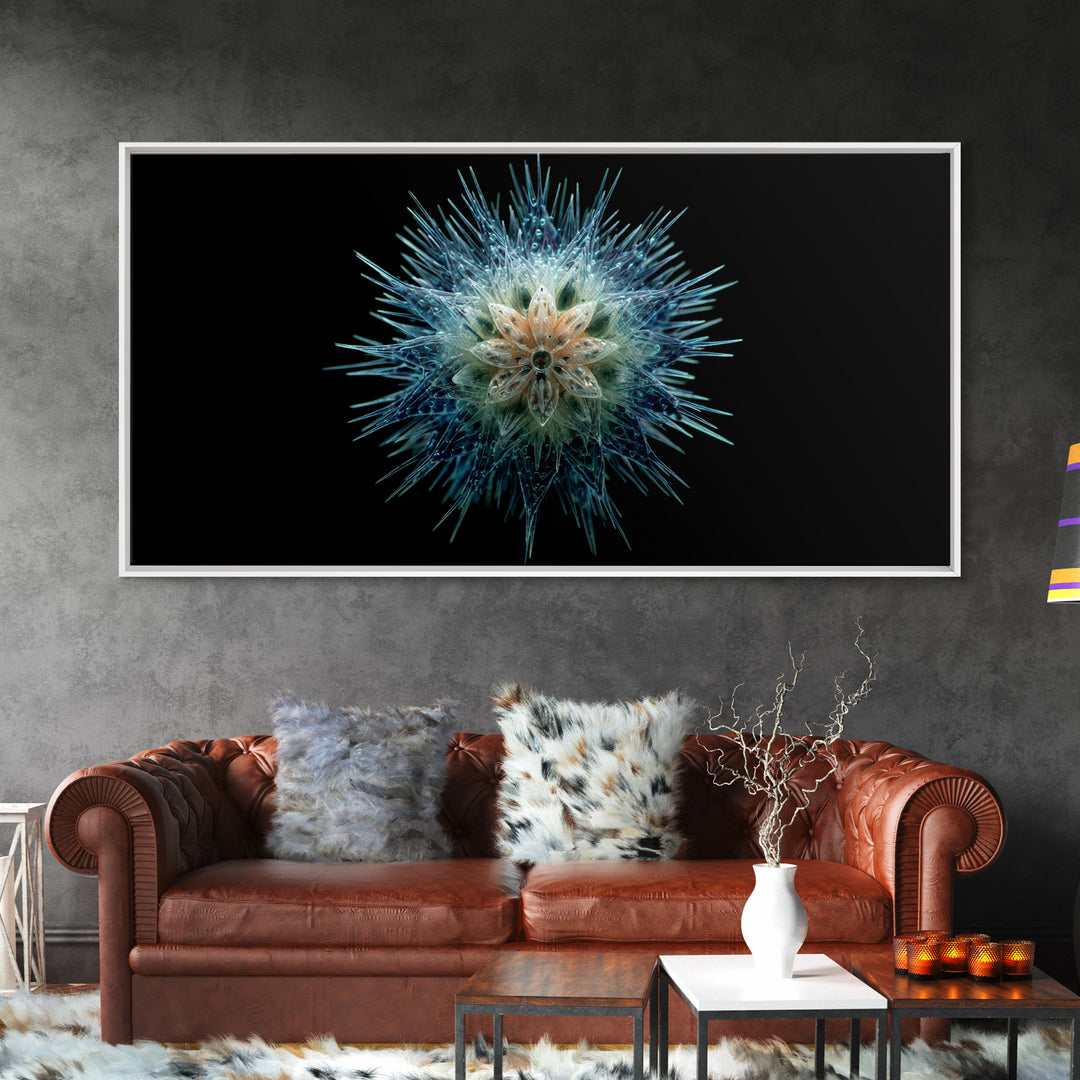 Icy Blue Botanical Burst Wall Art, Modern Abstract Art Print, Nature Art, Dragonfly Wall Art, Minimalist Black Wall Decor