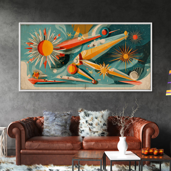 Retro Atomic Space Collage Wall Art, Midcentury Modern Art Print, MCM Wall Decor, Colorful Geometric Poster, 1950s Design