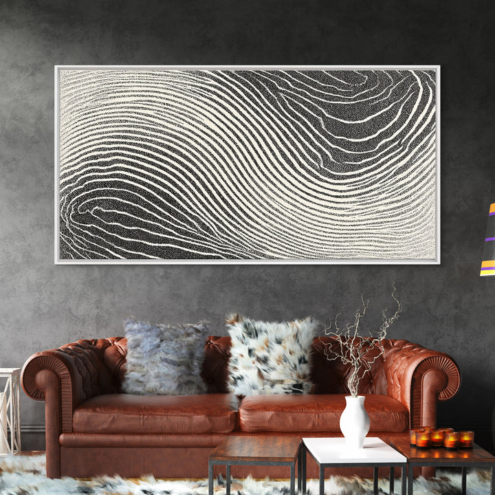 Black White Wavy Topographic Abstract Wall Art, Modern Geometric Line Print, Minimalist Decor, Office Or Bedroom Canvas Print