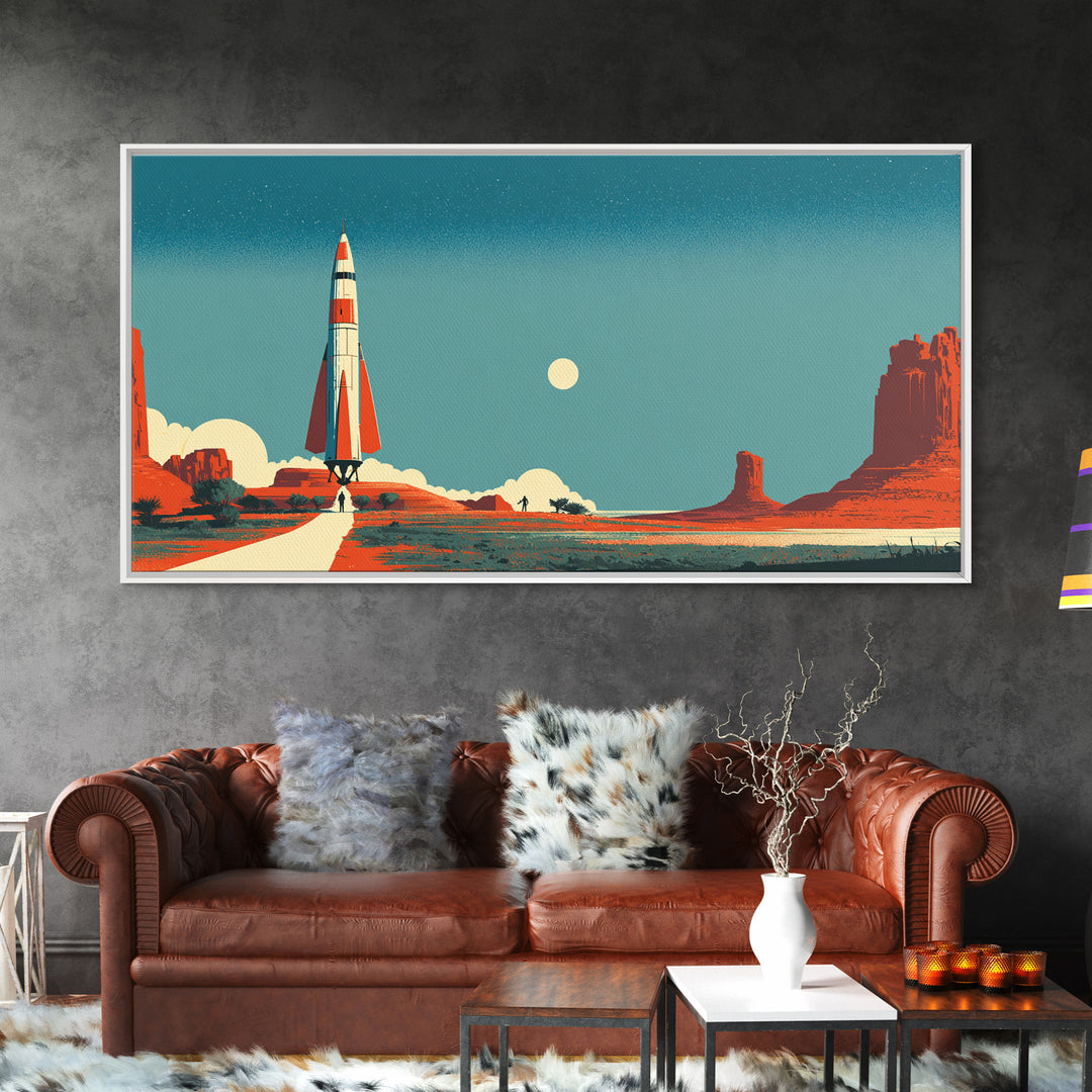 Monument Valley Rocket Lift Off Wall Art, Midcentury Modern Desert Poster, Retro Space Age Print, Southwestern Home Decor