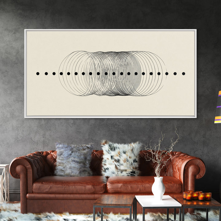 Black Dot Wave Op Art Framed Canvas Print, Midcentury Modern Geometric Wall Decor, Minimalist Office Artwork, Neutral Abstract Design