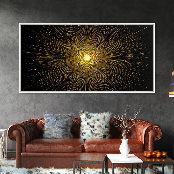 Golden Radiant Starburst Sun Wall Art, Midcentury Modern Abstract Poster, Atomic Geometric Print, Celestial Home Decor Gift